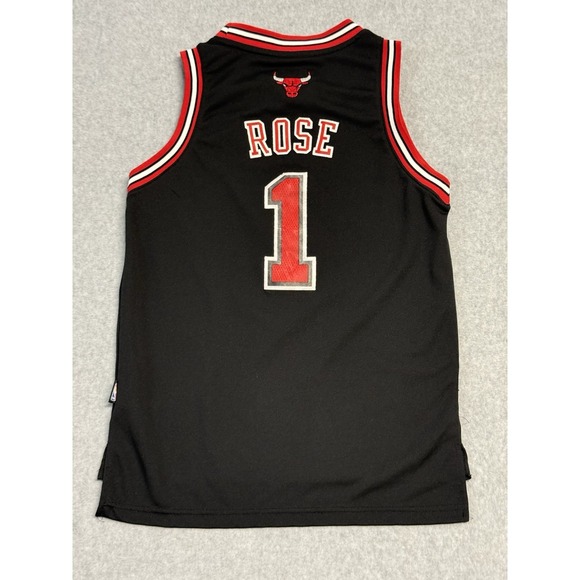 Chicago Bulls Derrick Rose #1 Youth Medium Adidas NBA Jersey Black Swingman Sewn - Picture 2 of 11